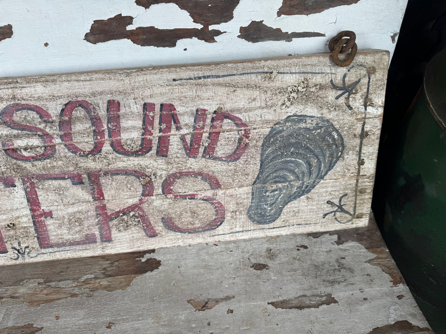 Vintage Oyster Sign Tangier Sound VA. Wood