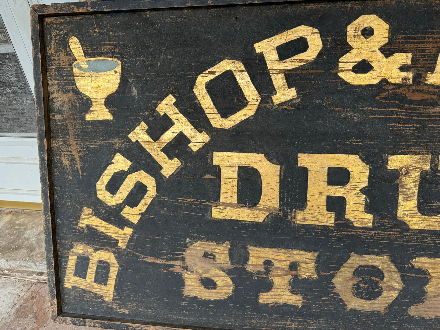 Vintage Drug Store Sign 1860 - 1880 Smaltz & Gilt Gold Paint