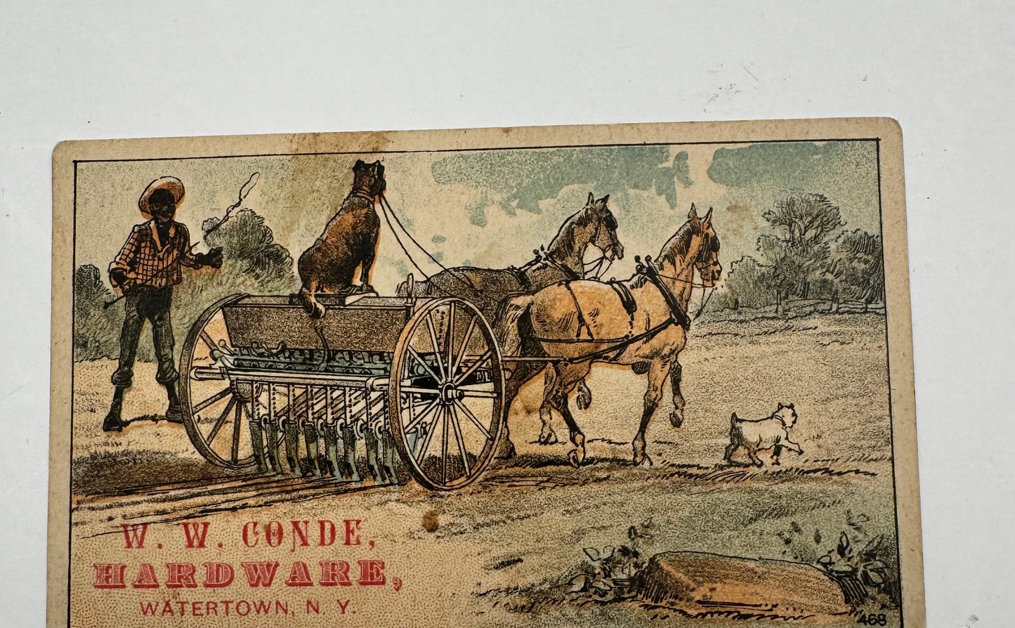 Vintage Trade Card Farmer Teaches Dogs To Plow