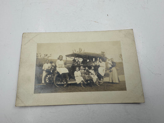 Vintage Real Photo Post Card Family Car