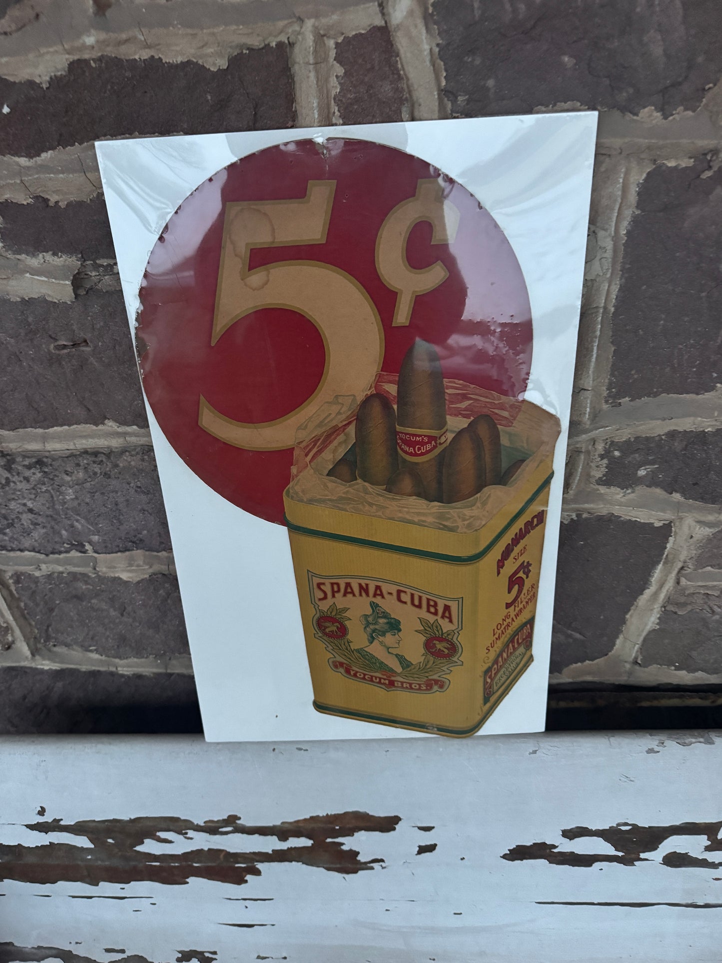 Vintage Cigar Sign Spana Cuba 5 Cent Cardboard