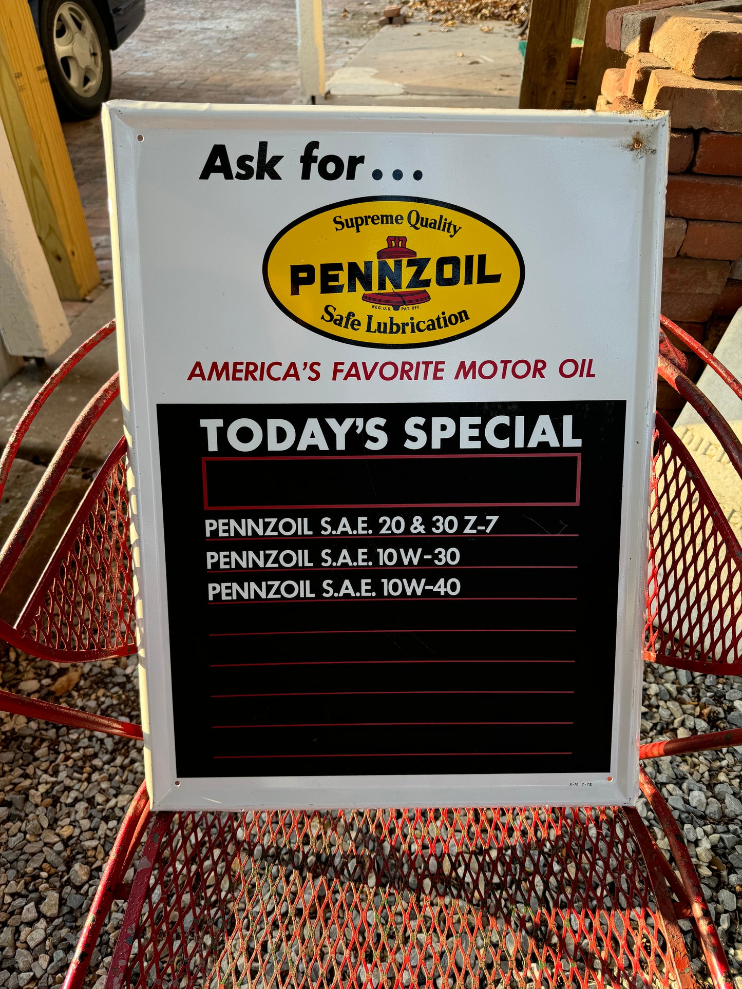 Vintage Pennzoil Sign Menu Board Clean