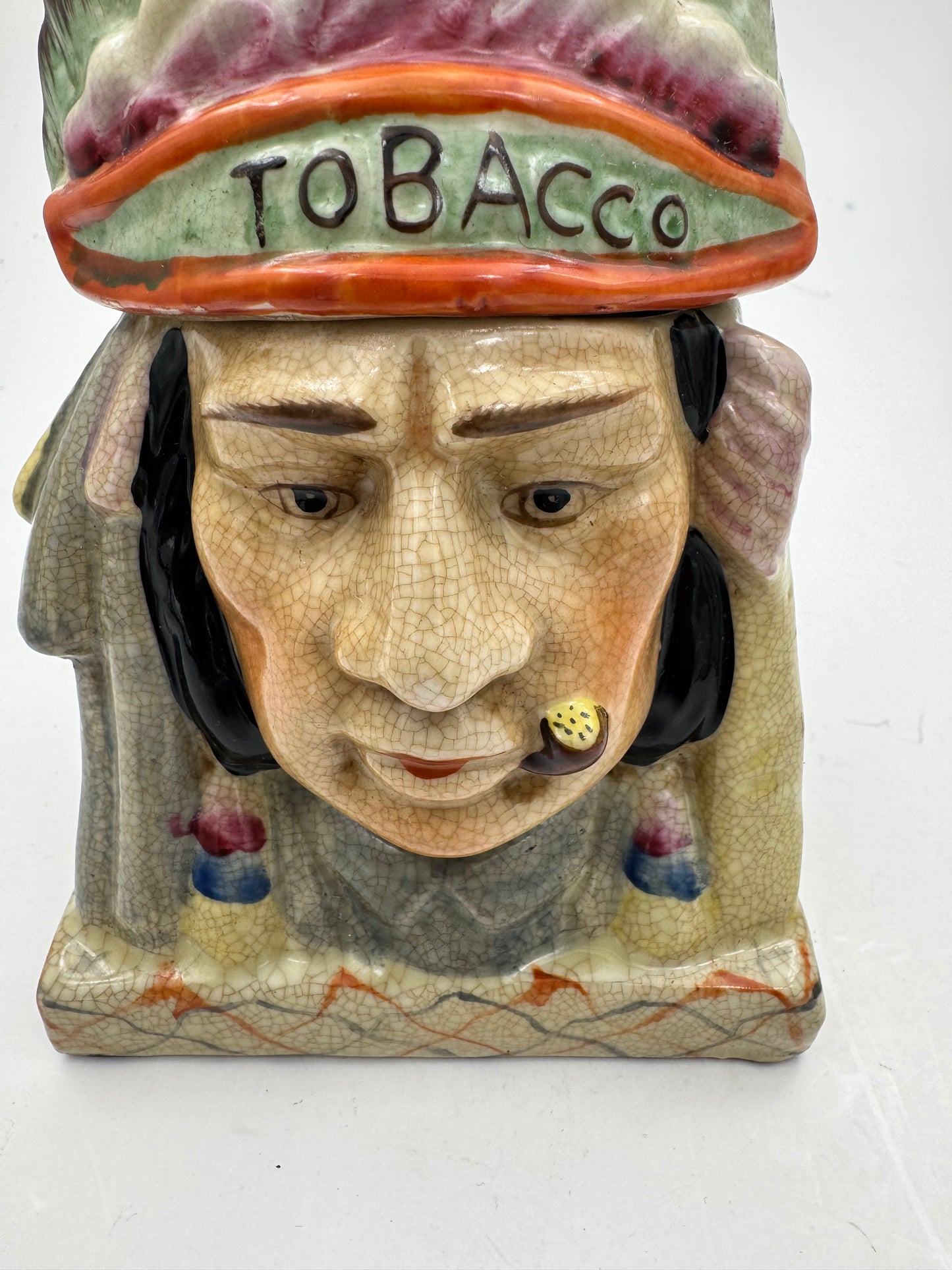 Vintage Tobacco Humidor Majolica Native American