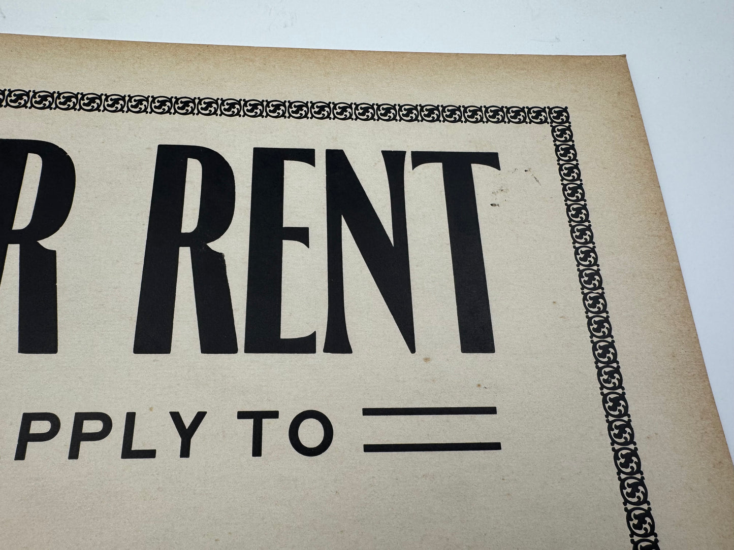 Vintage For Rent Sign 1950s Cardstock