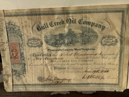 Vintage Bull Creek Oil Co Stock Certificate