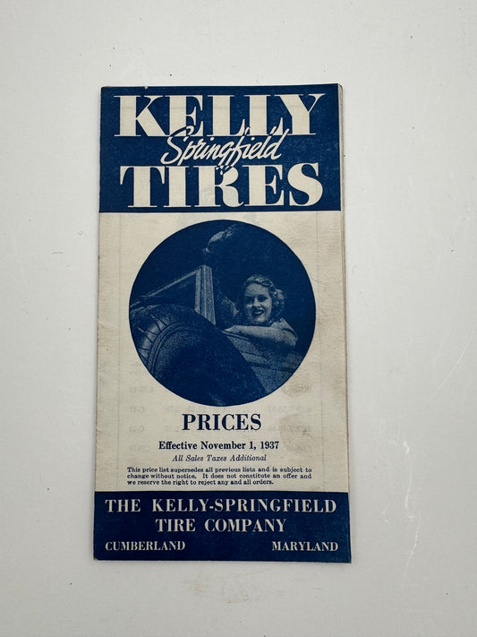 Vintage Kelly Springfield Tires Price List 1937