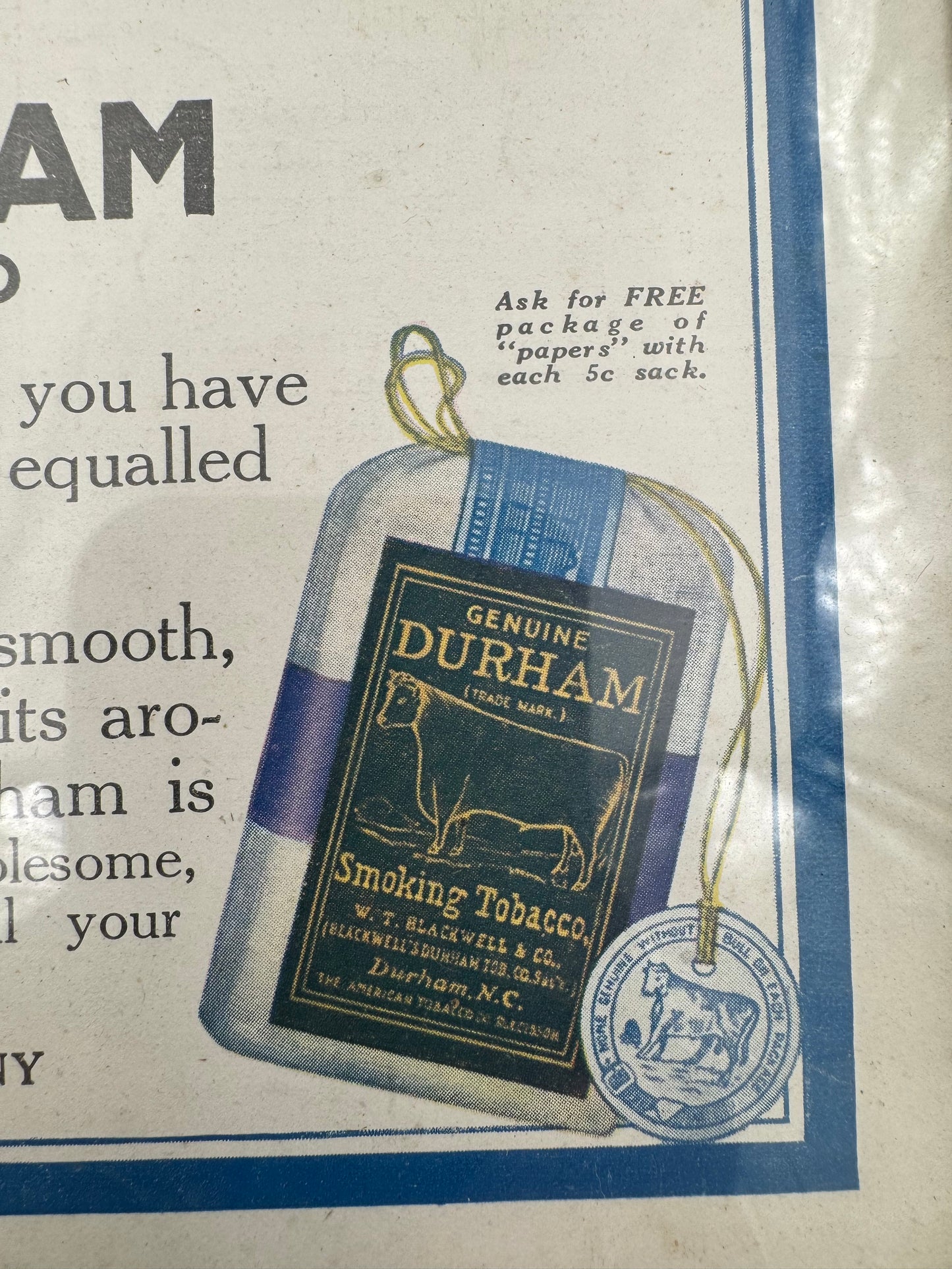 Vintage Bull Durham Sign Ad Paper Framed