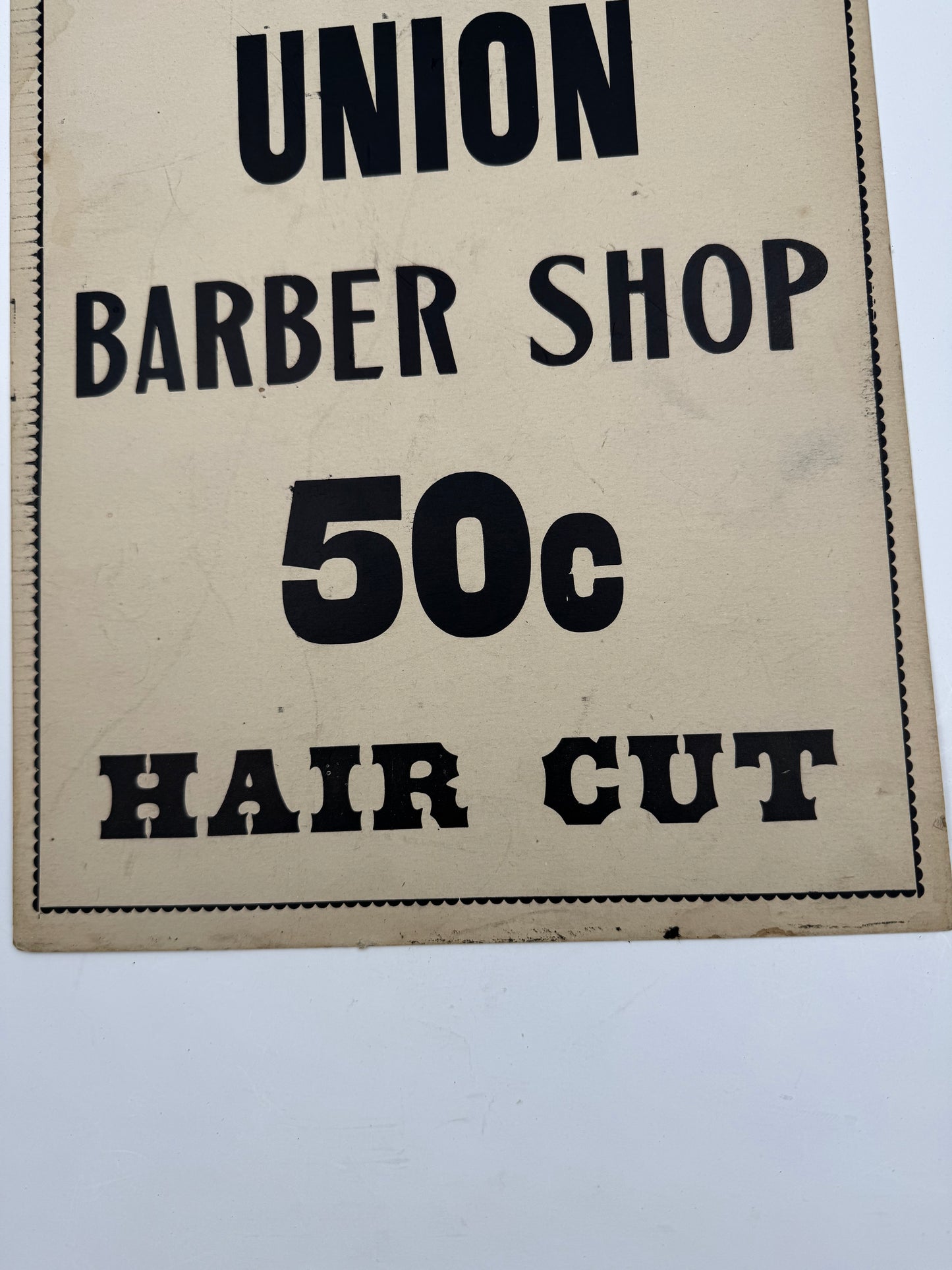 Vintage Barbershop Sign 50 Cent Hair Cut Cardstock