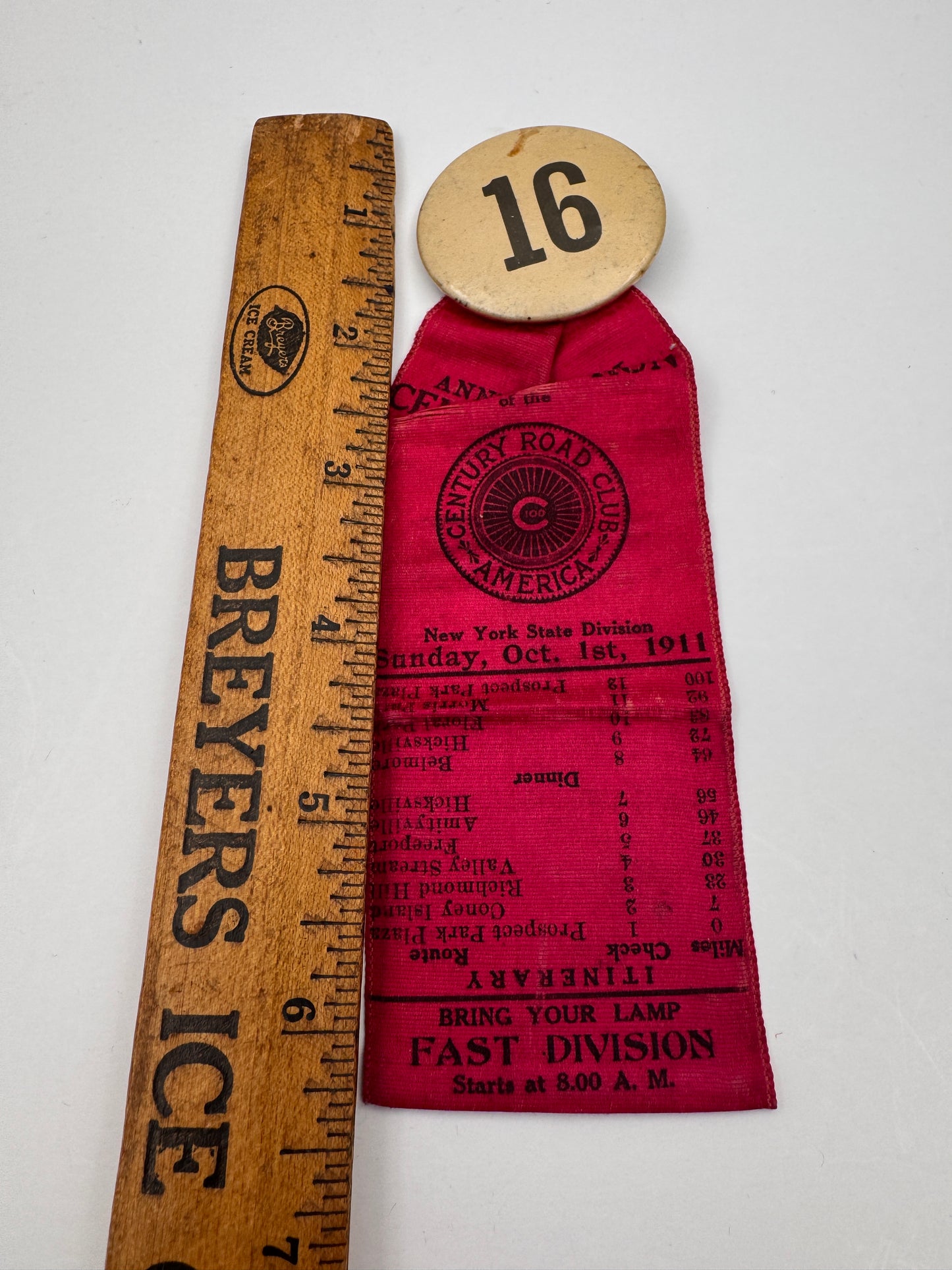Vintage Bicycle Race Ribbon and Bike Number 1911 RARE SURVIVOR