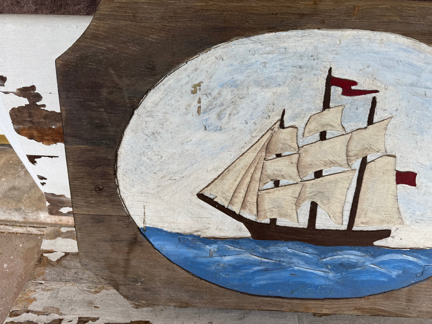 Vintage Ship Art Chiseled Wood Artwork