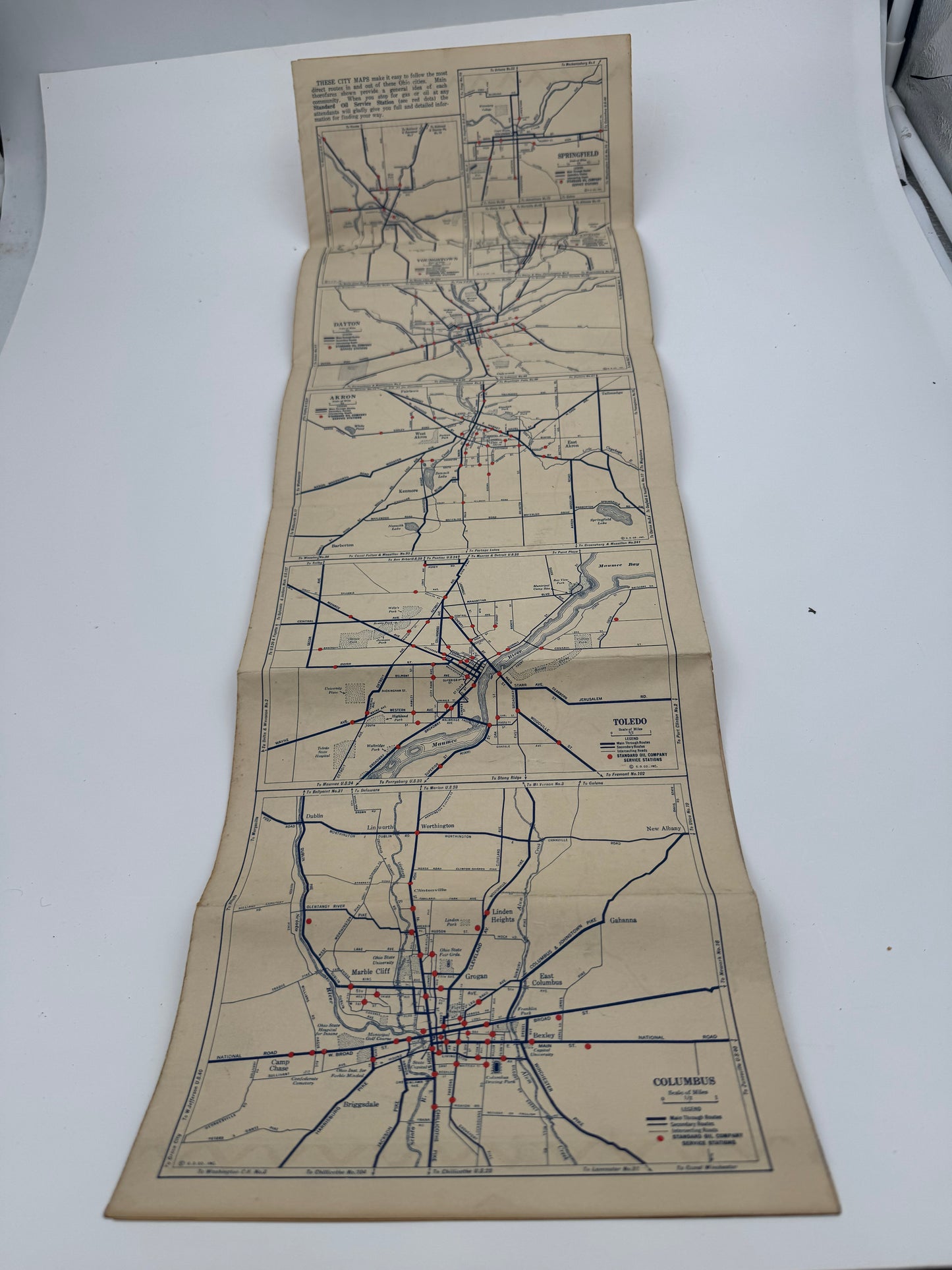Vintage Road Map 1927 Ohio Standard Oil