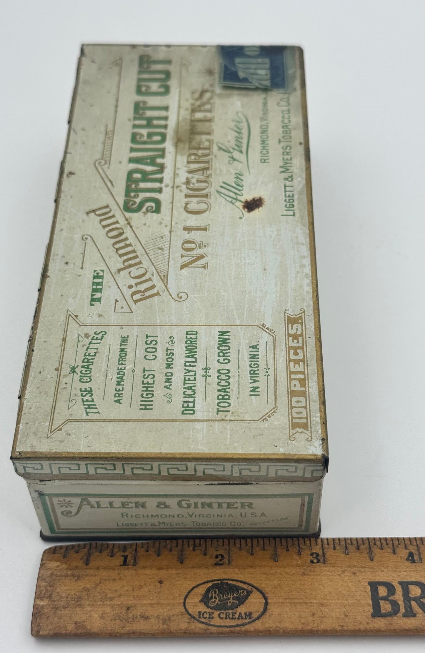 Vintage Tobacco Tin The Richmond Straight Cut 100 Pieces Empty