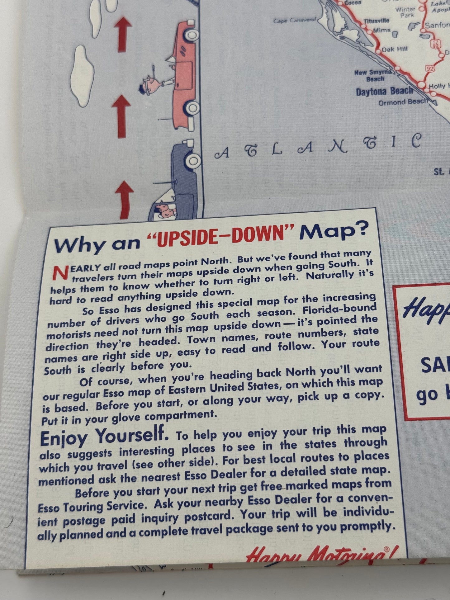 Vintage Esso Upside Down Map NY - FL