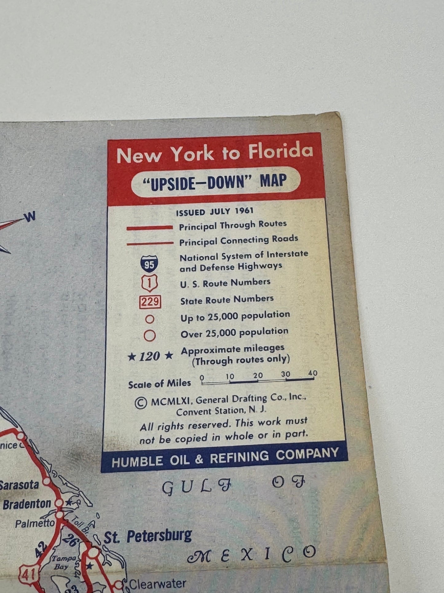 Vintage Esso Upside Down Map NY - FL