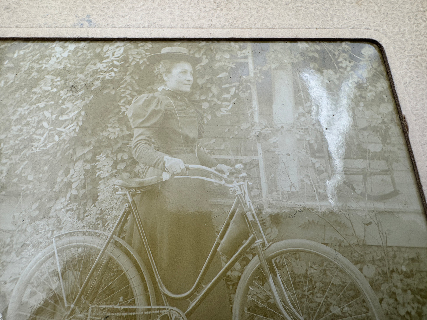 Vintage Woman With Early Woman’s Bicycle Victorian Era.