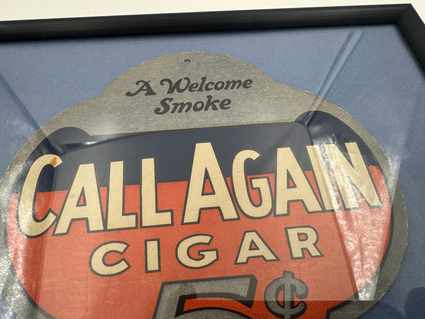 Vintage Call Again Cigar Fan Pull 5 Cent Framed