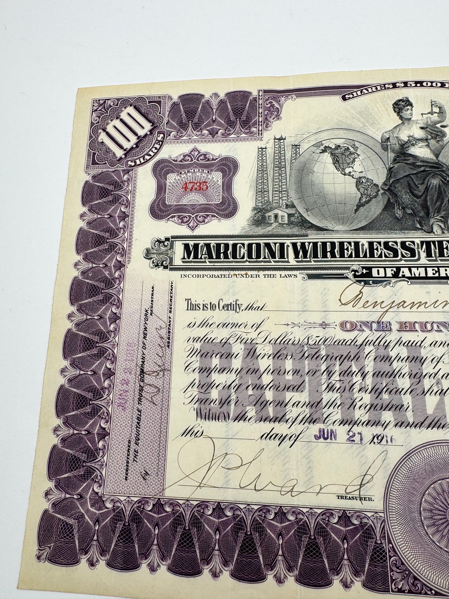 Vintage Stock Certificate Marconi Wireless 100 Shares
