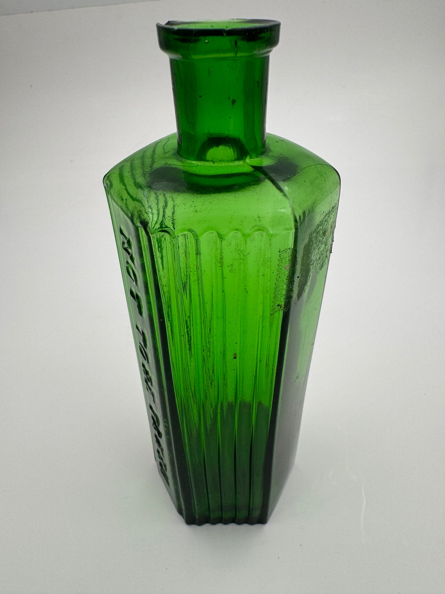 Vintage Poison Bottle Green Ribbed 8 Oz
