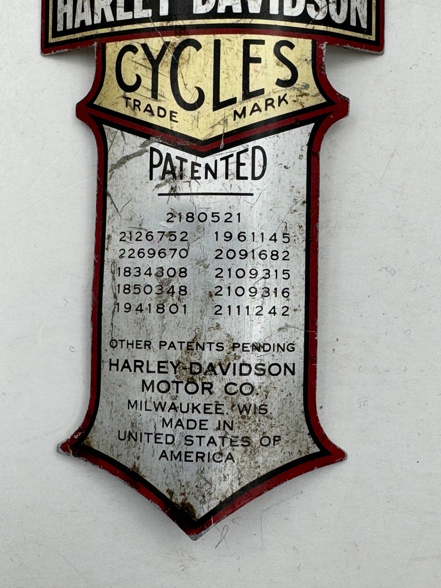 Vintage Harley Davidson Bicycle Head Badge