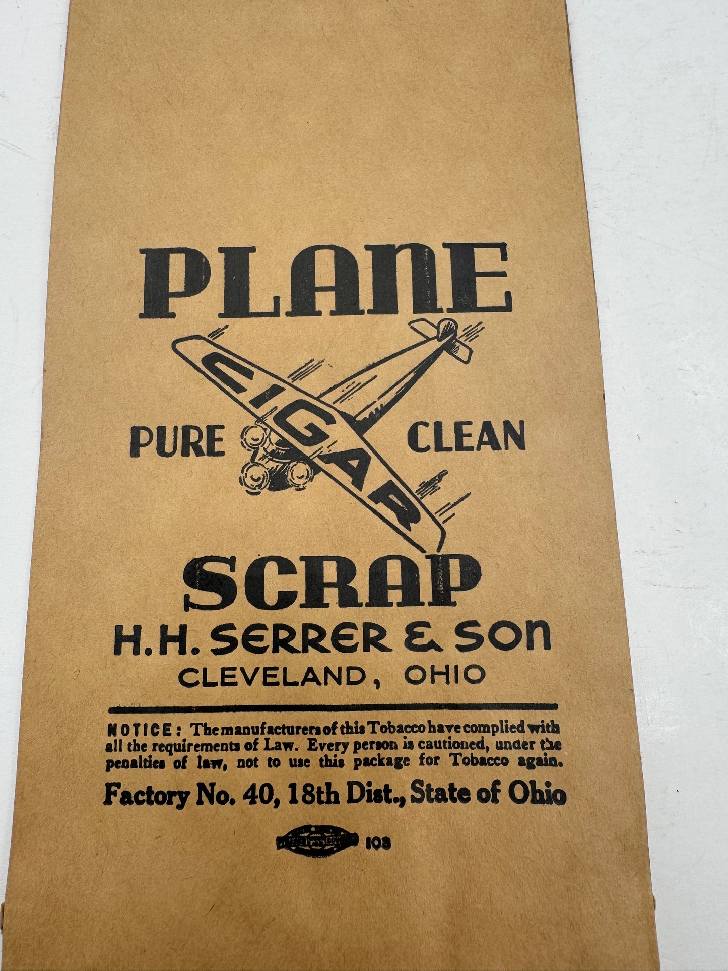 Vintage Plane Cigar Scrap Bag Airplane Graphic