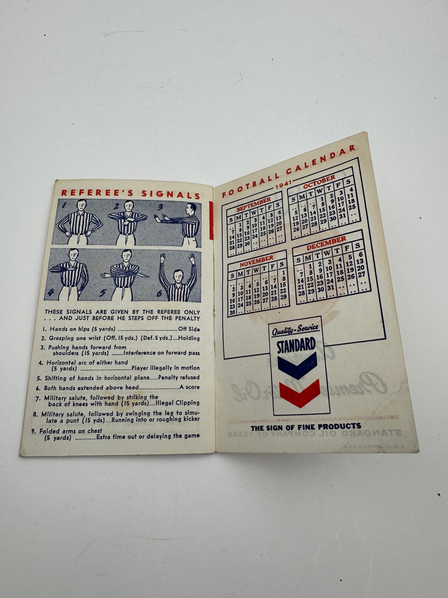 Vintage Standard Oil Football Schedule 1941 College Minty