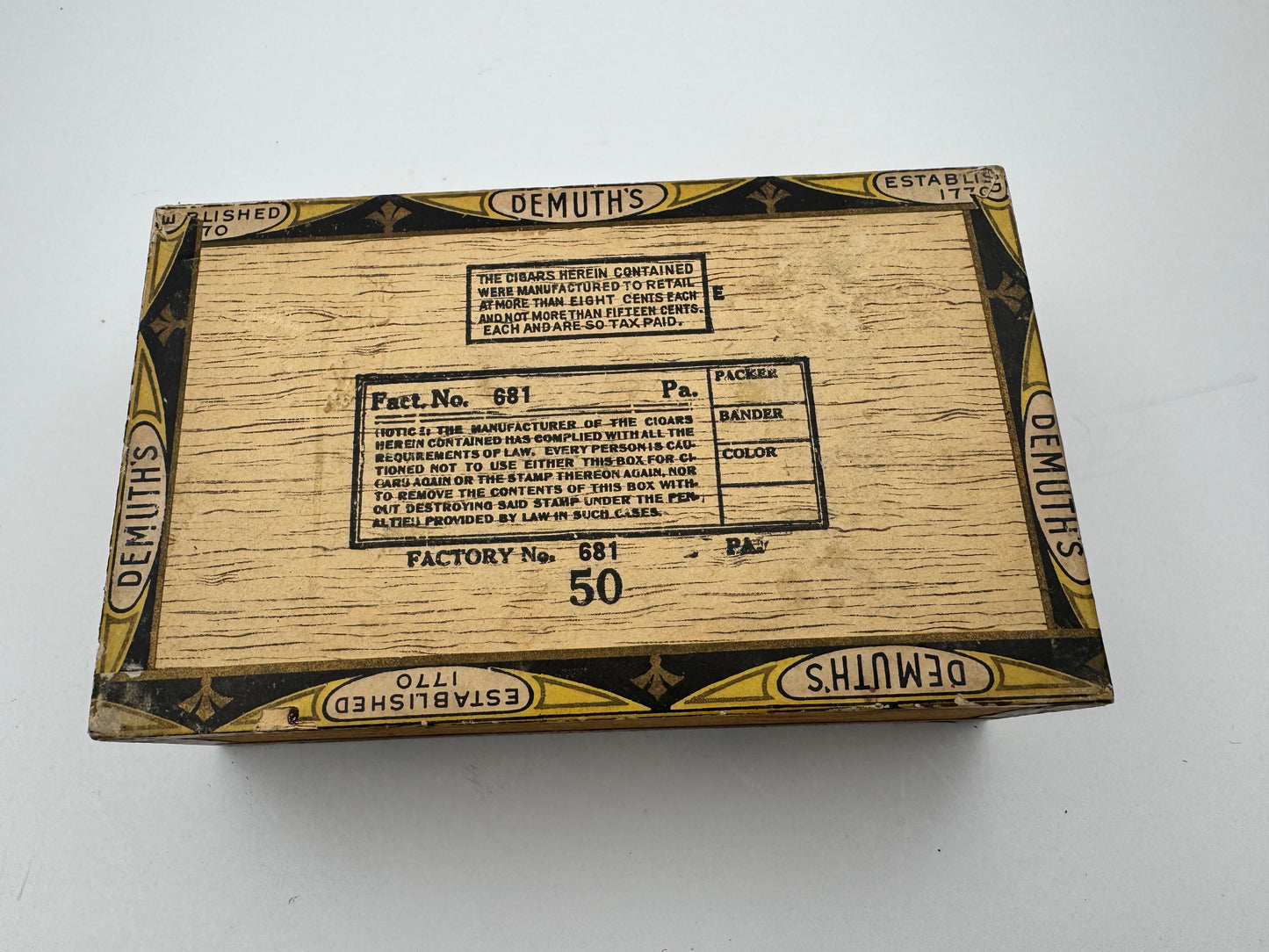 Vintage Cigar Box Golden Lion Demuths Pencil Written