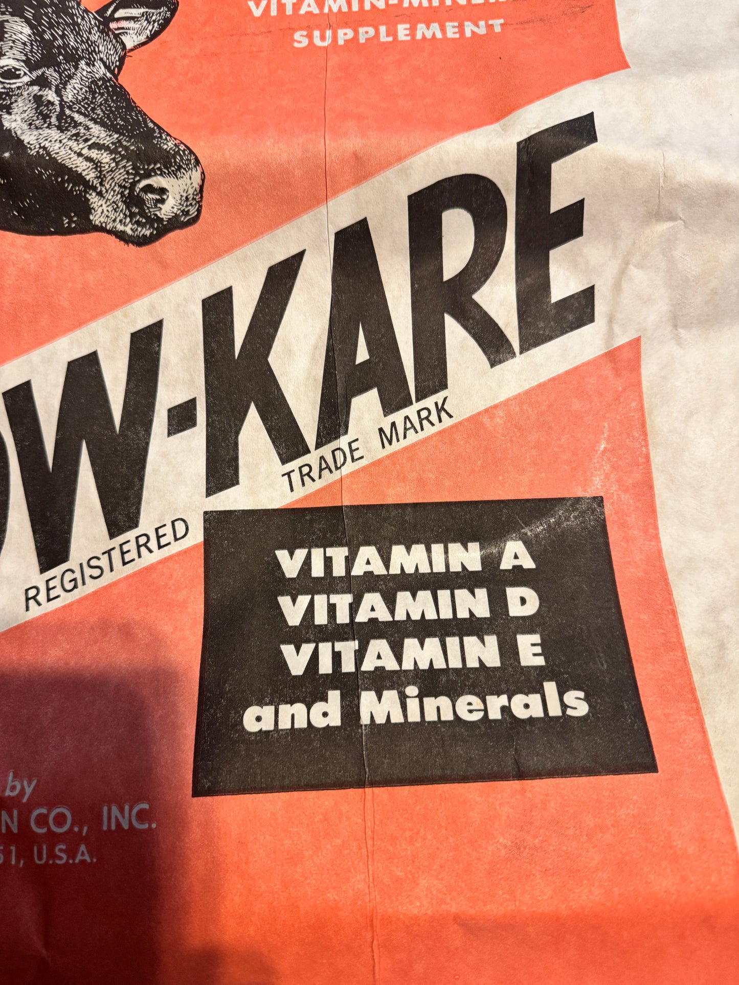 Vintage Feed Bag Kow Kare Heavy Cardstock