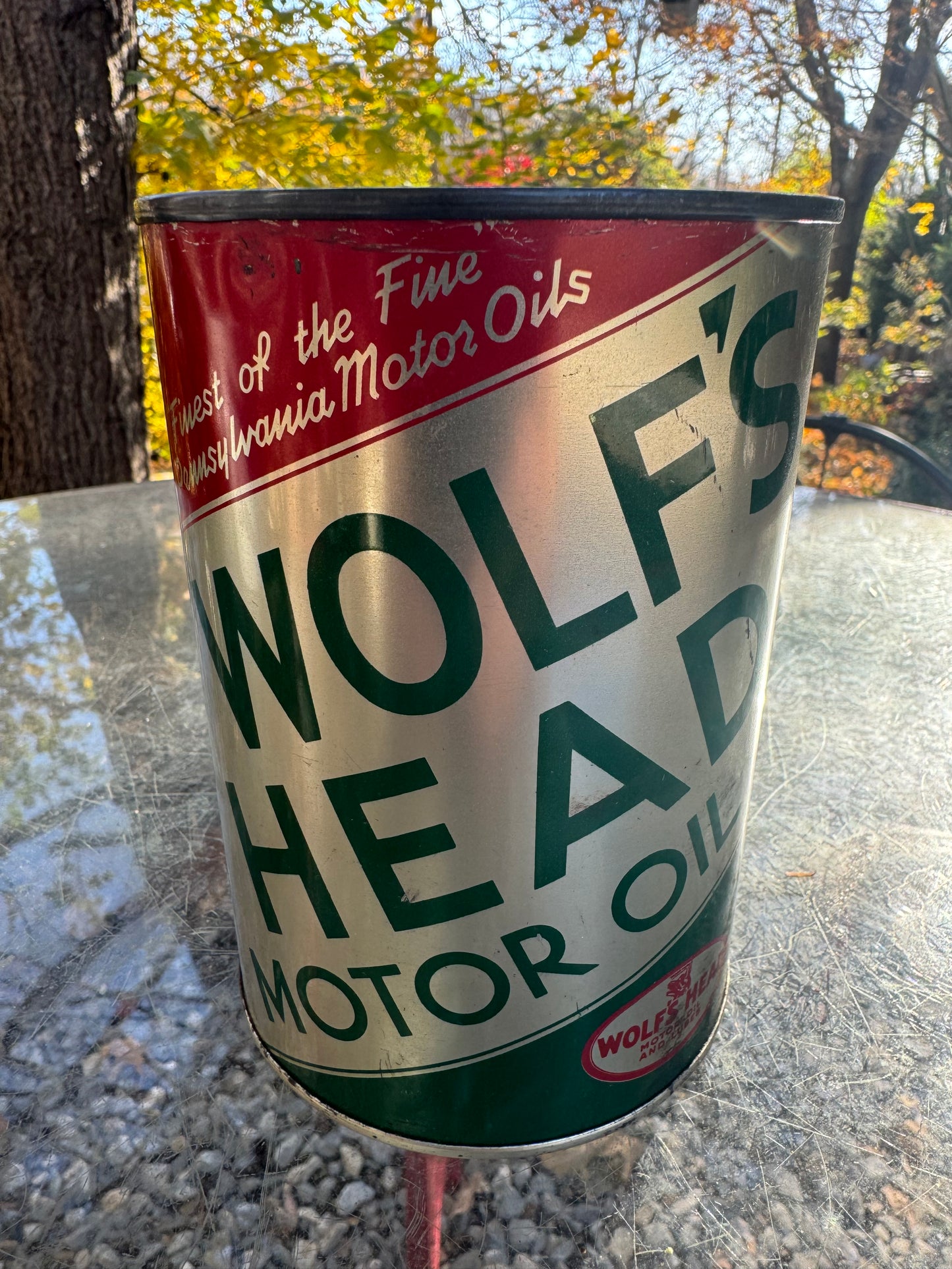 Vintage Wolfs Head Oil Can Metal Empty Quart