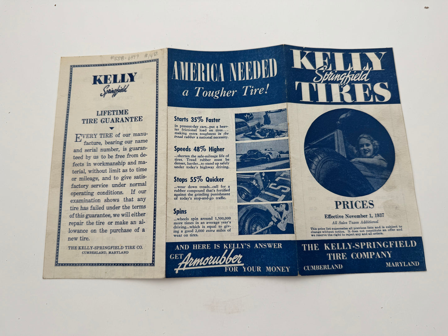 Vintage Kelly Springfield Tires Price List 1937