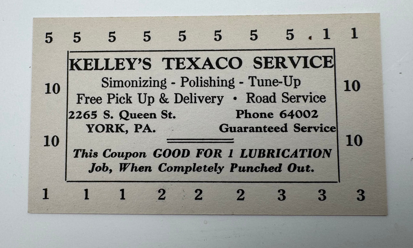 Vintage Texaco Service Coupons (2) Kelleys York PA NOS
