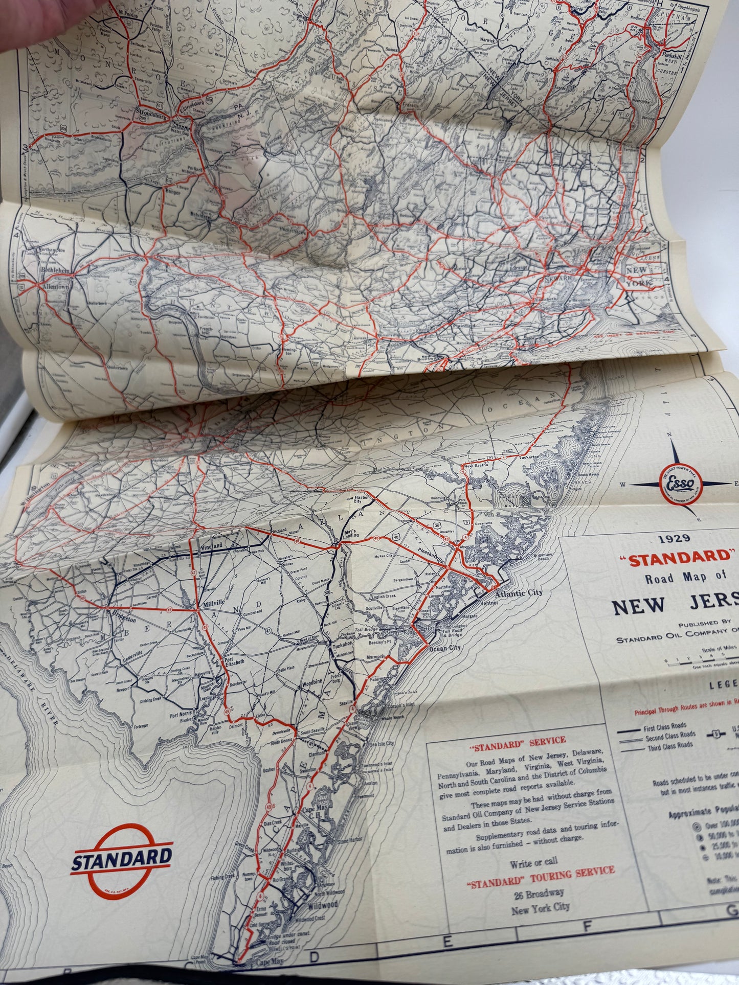 Vintage Road Map Standard Oil NJ 1929 Mint