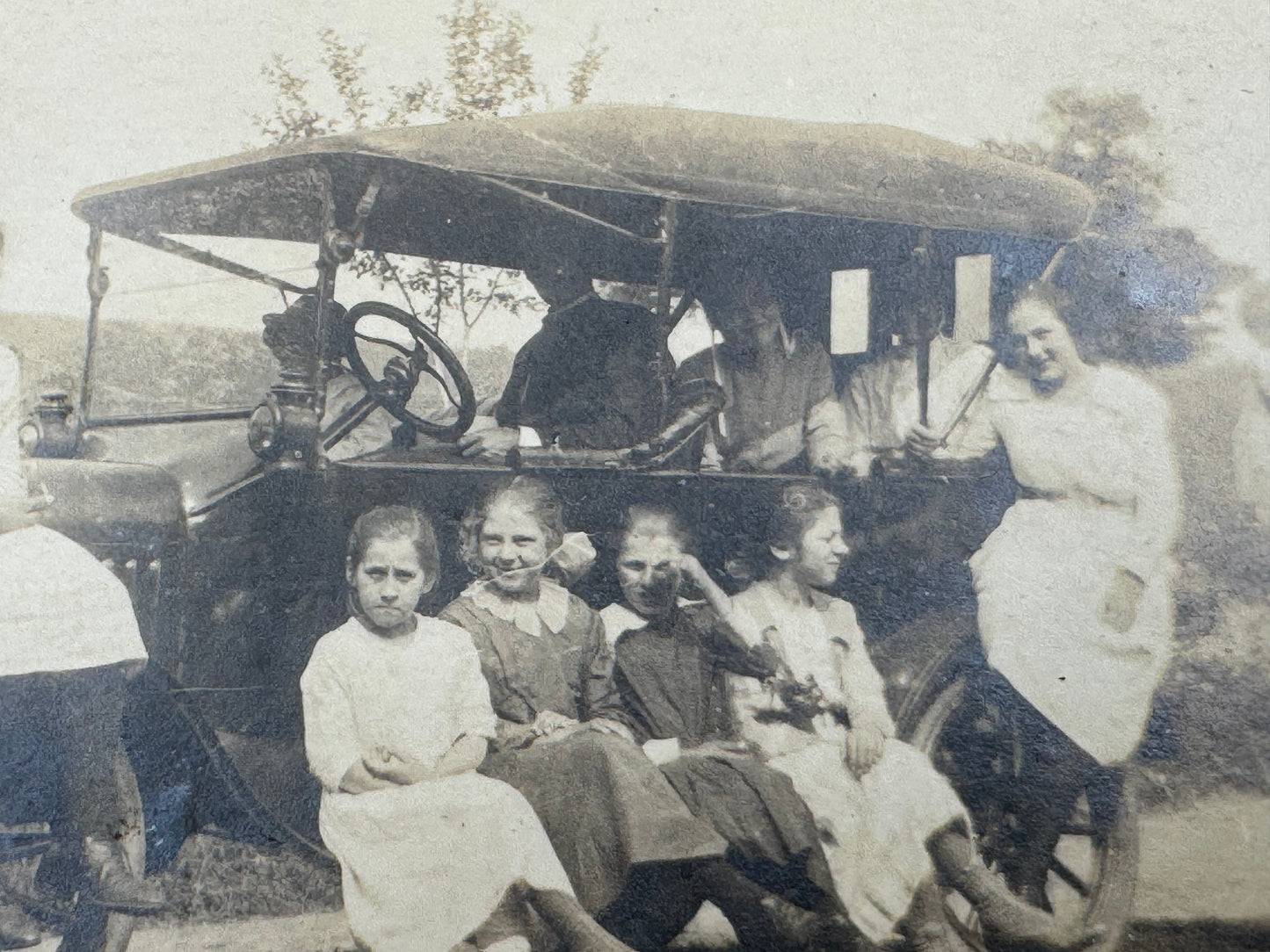 Vintage Real Photo Post Card Family Car