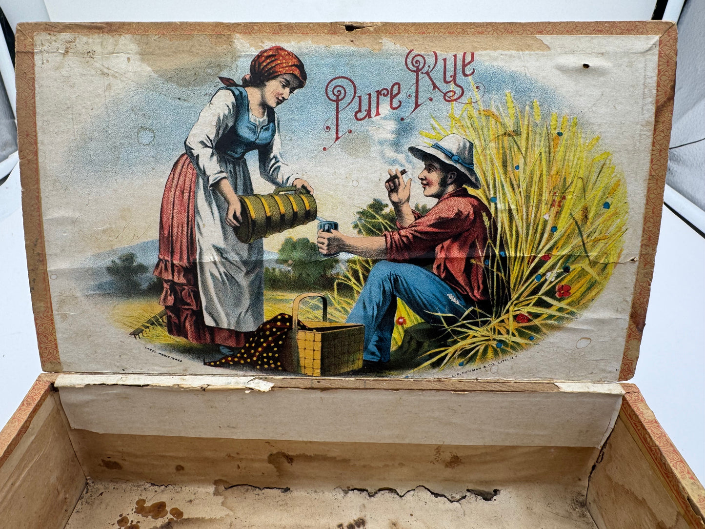 Vintage Cigar Box Pure Rye Lid Slight Warp