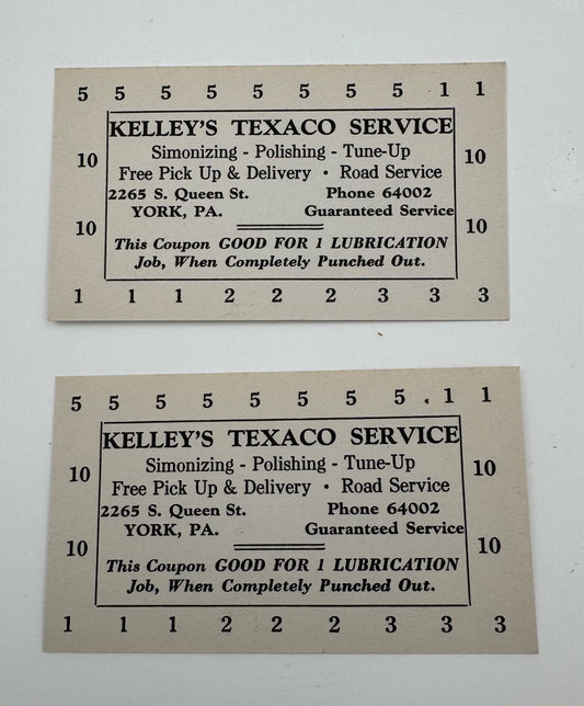 Vintage Texaco Service Coupons (2) Kelleys York PA NOS