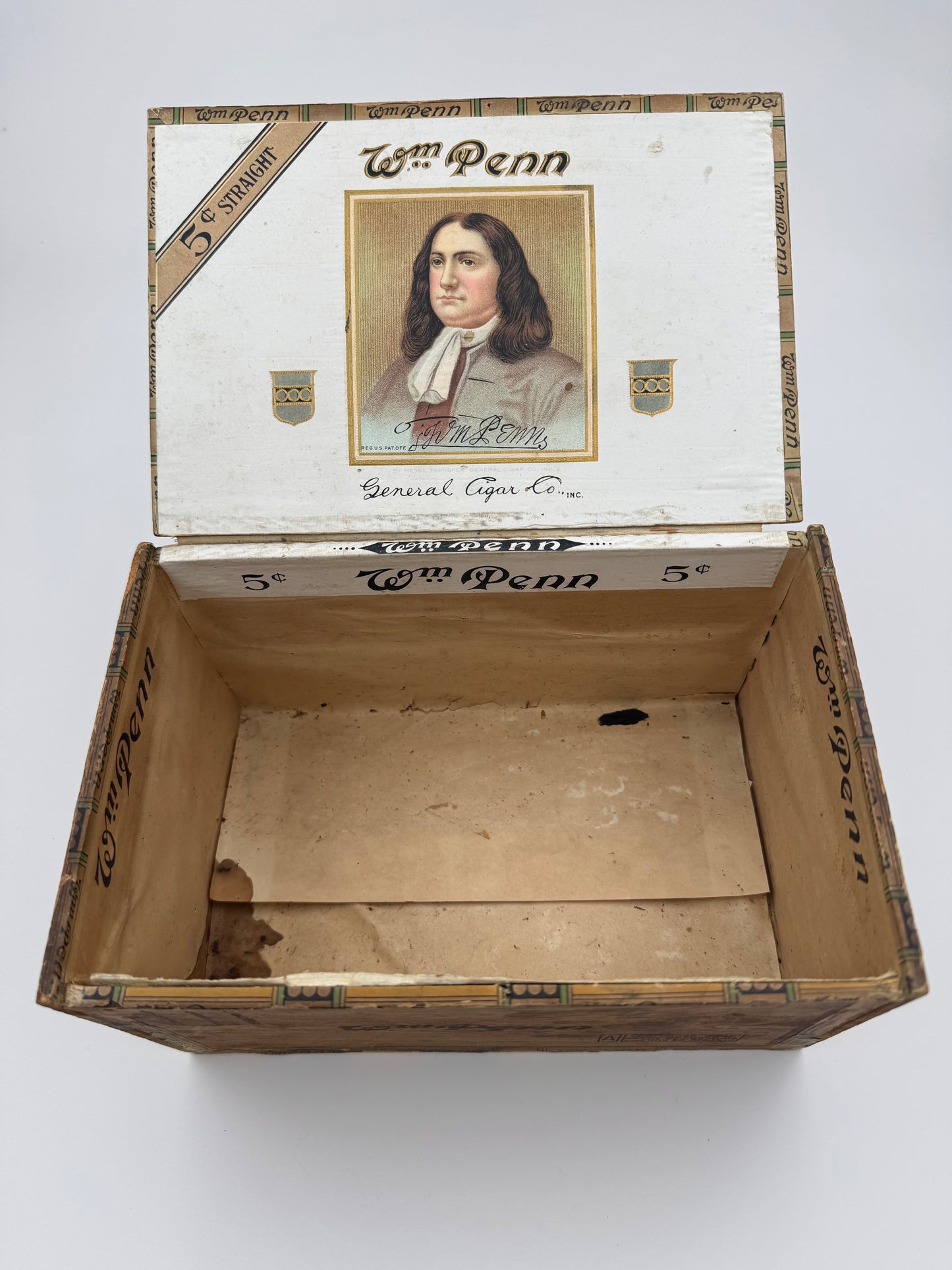 Vintage William Penn Cigar Box Writing On Sides