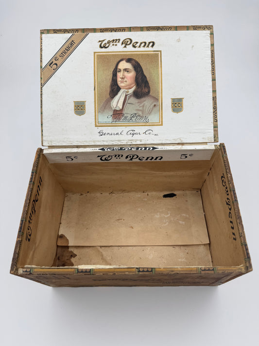 Vintage William Penn Cigar Box Writing On Sides