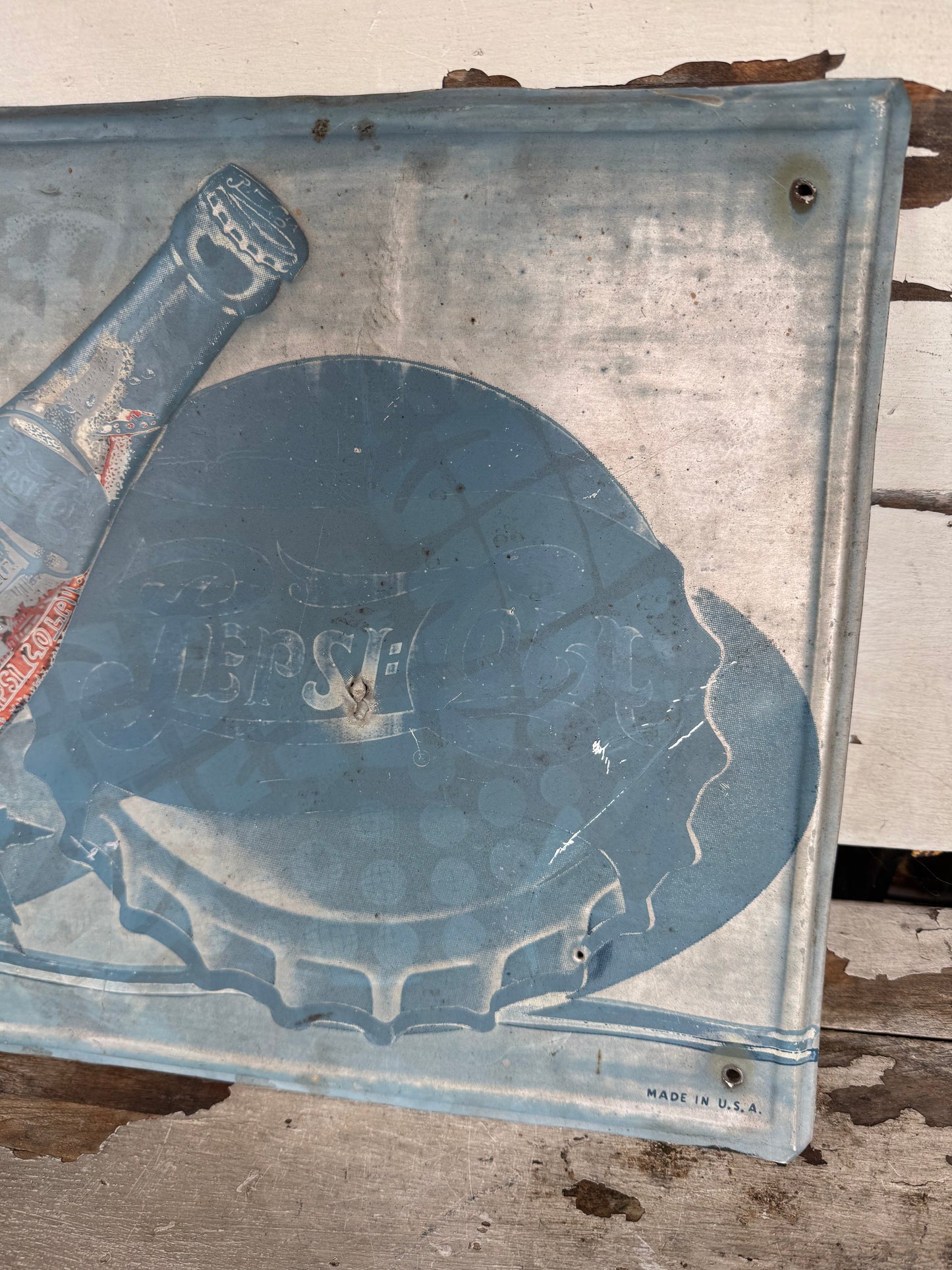 Vintage Pepsi Sign More Bounce Tin Single Face