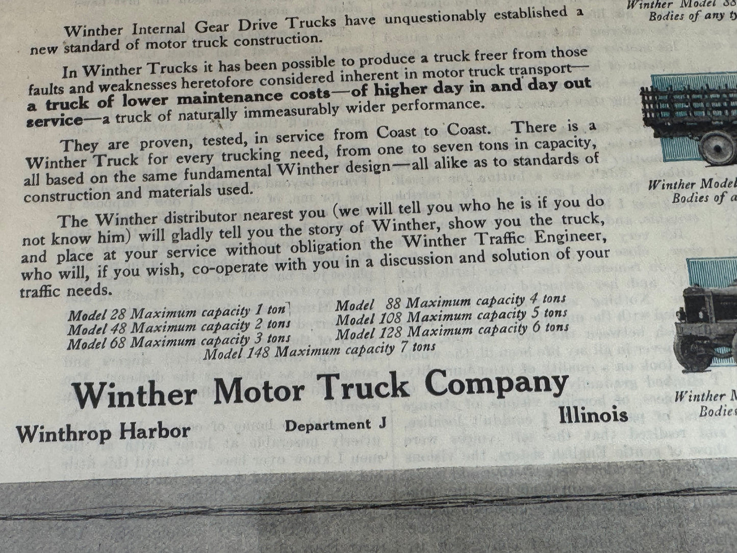 Vintage Winther Trucks Sign Rare 1918 Centerfold