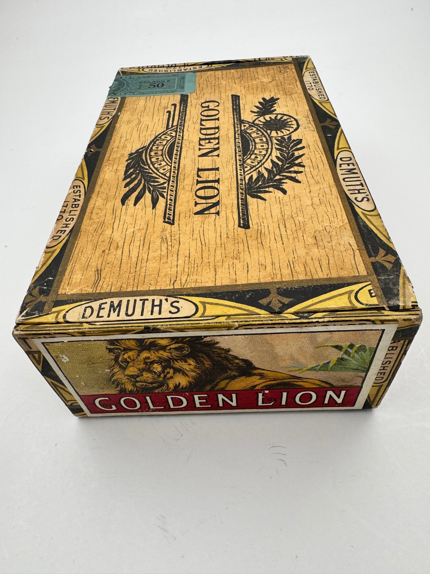 Vintage Cigar Box Golden Lion Demuths Pencil Written