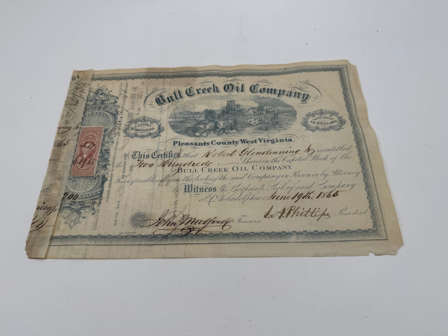 Vintage Bull Creek Oil Co Stock Certificate