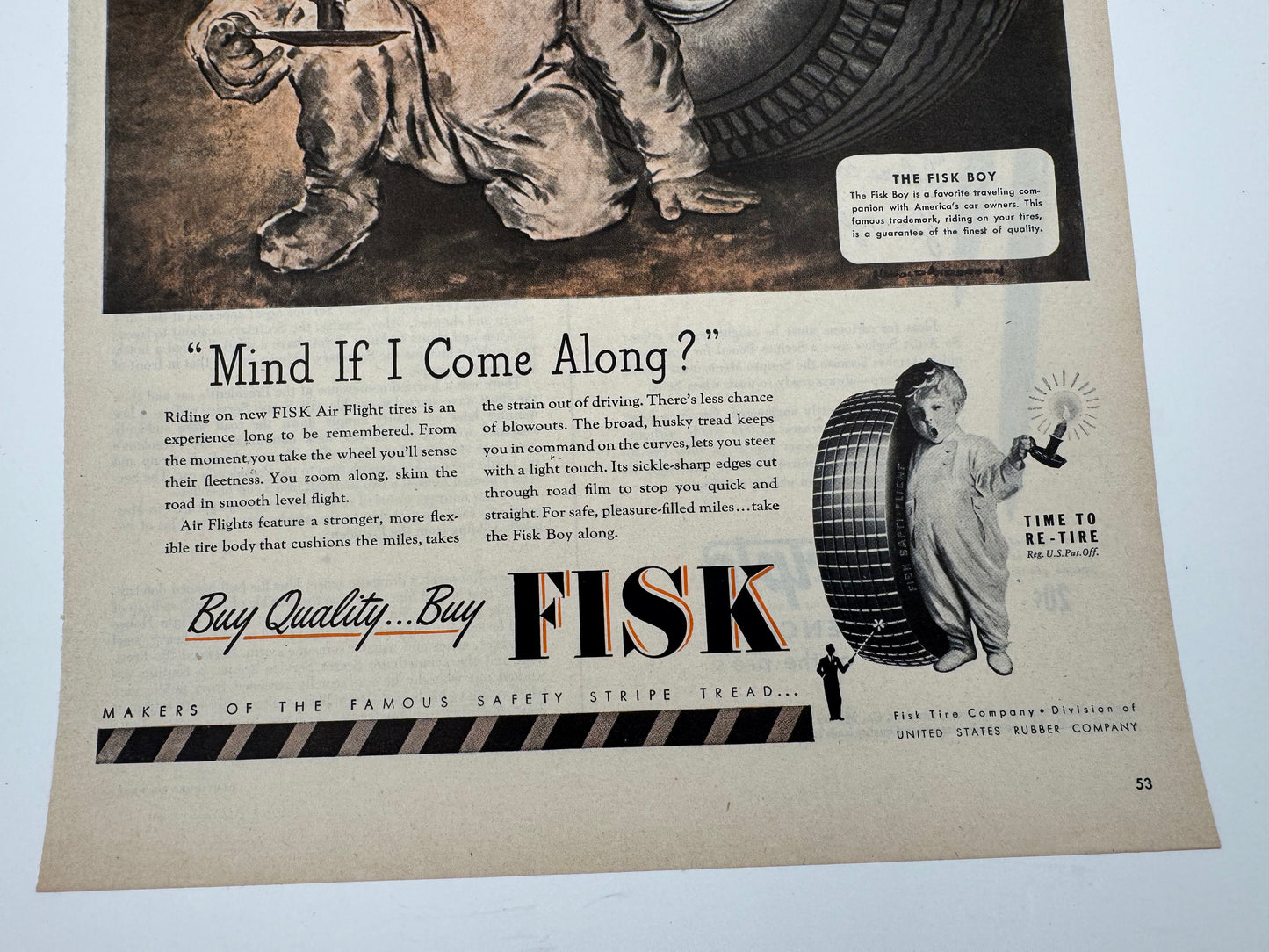 Vintage Fisk Tires Ad Large Format 14” x 11” RARE