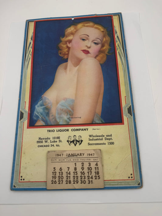 Vintage Pin Up Calendar Trio Liquor 1947