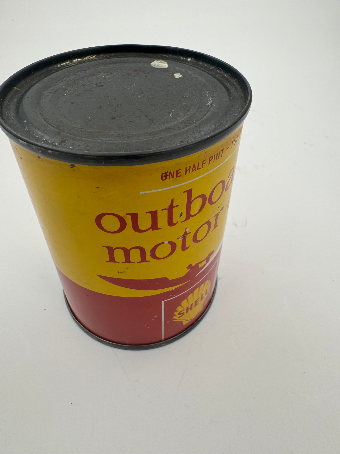Vintage Shell Oil Can Outboard 8 Ounce Full