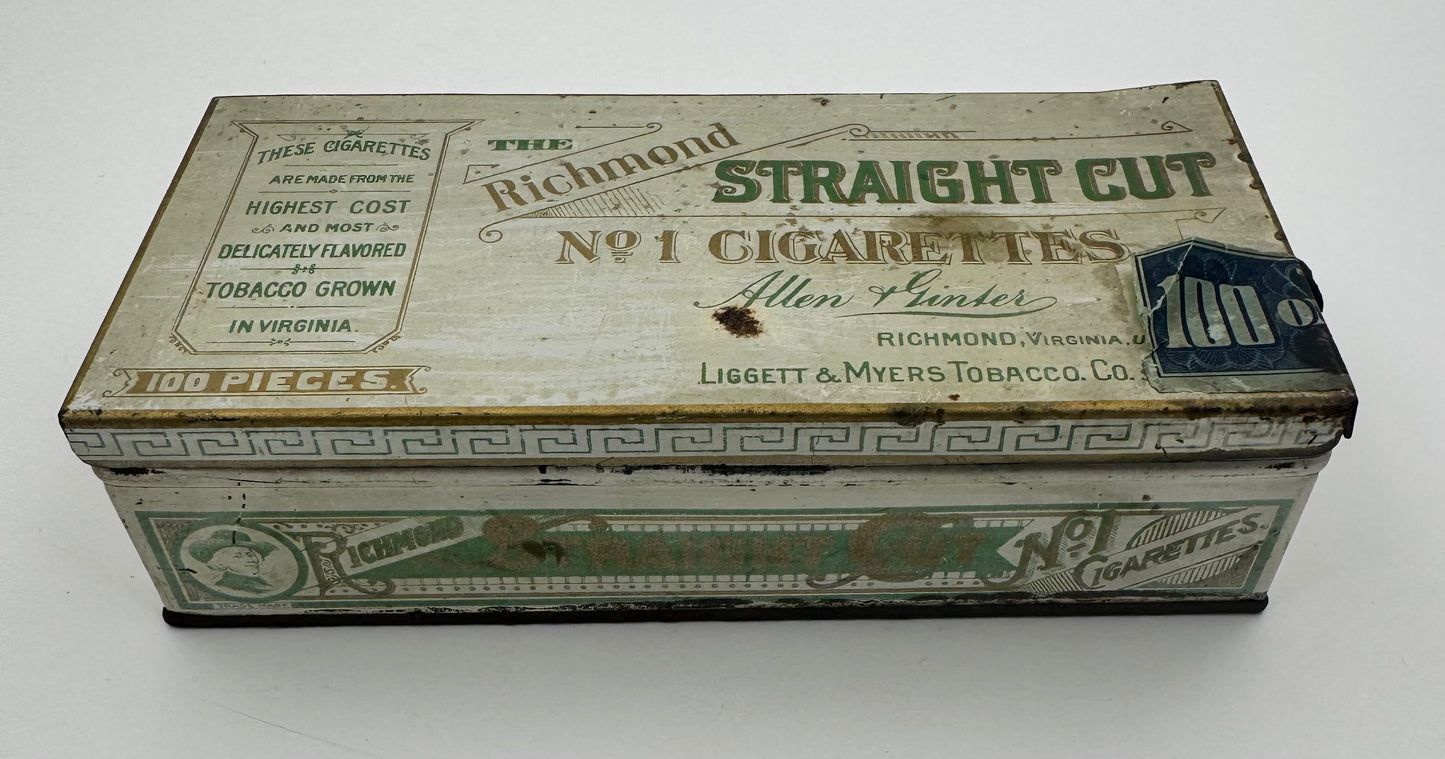 Vintage Tobacco Tin The Richmond Straight Cut 100 Pieces Empty