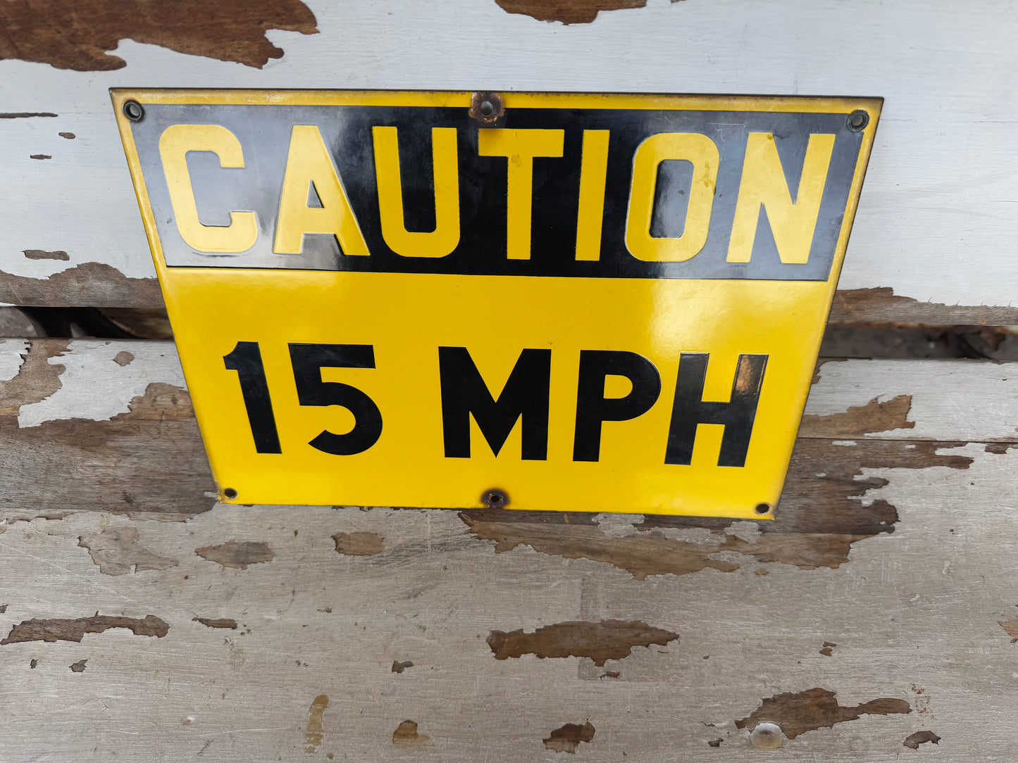 Vintage Caution Sign Porcelain 15 MPH