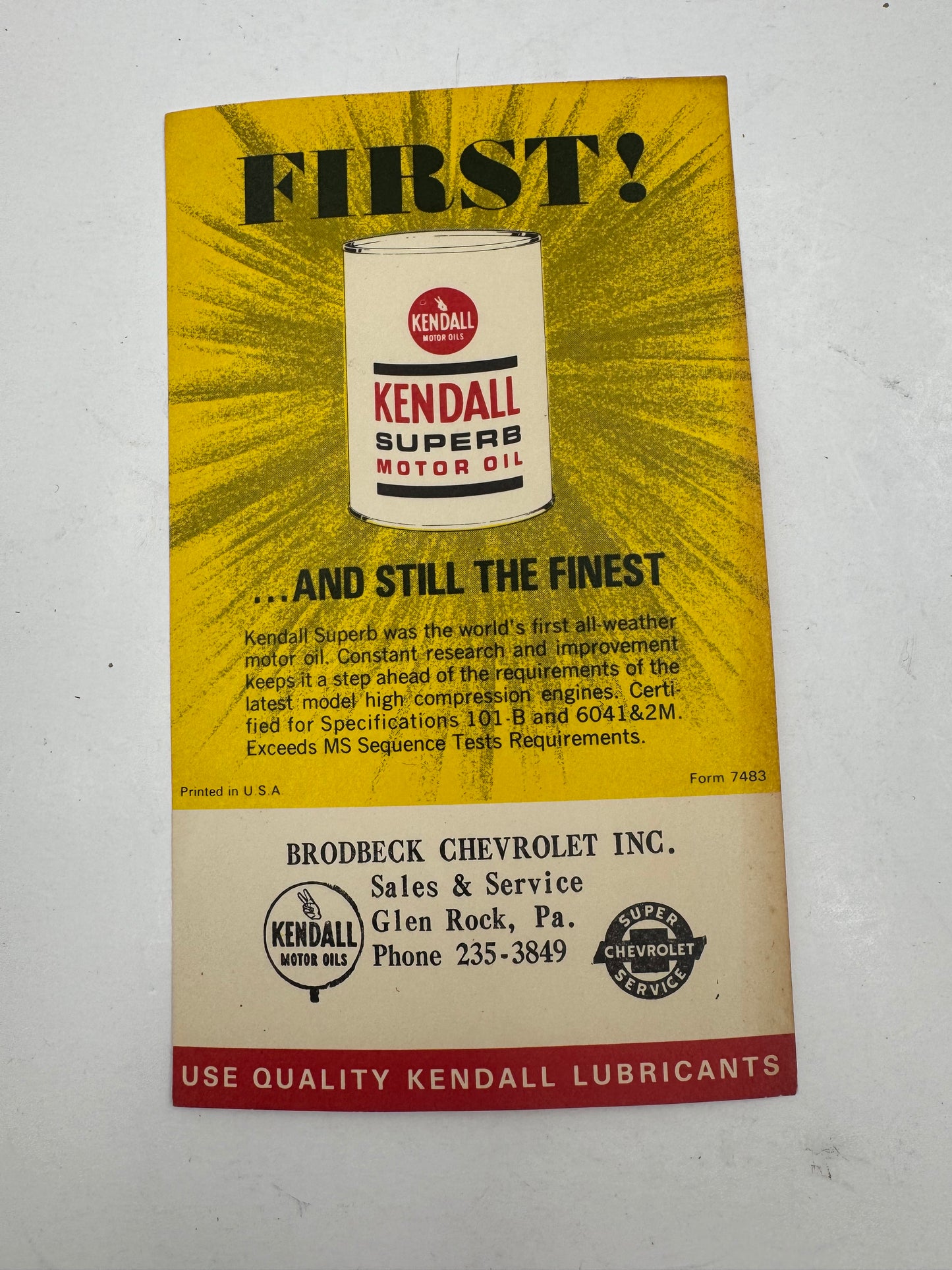 Vintage Kendall Oil Ink Blotter Ad NOS