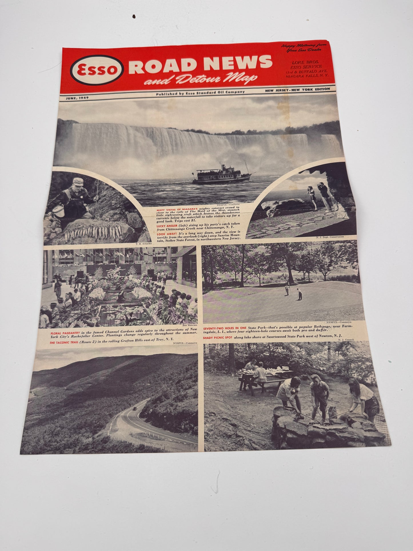 Vintage Esso Road News & Detour Map NJ NY 1949