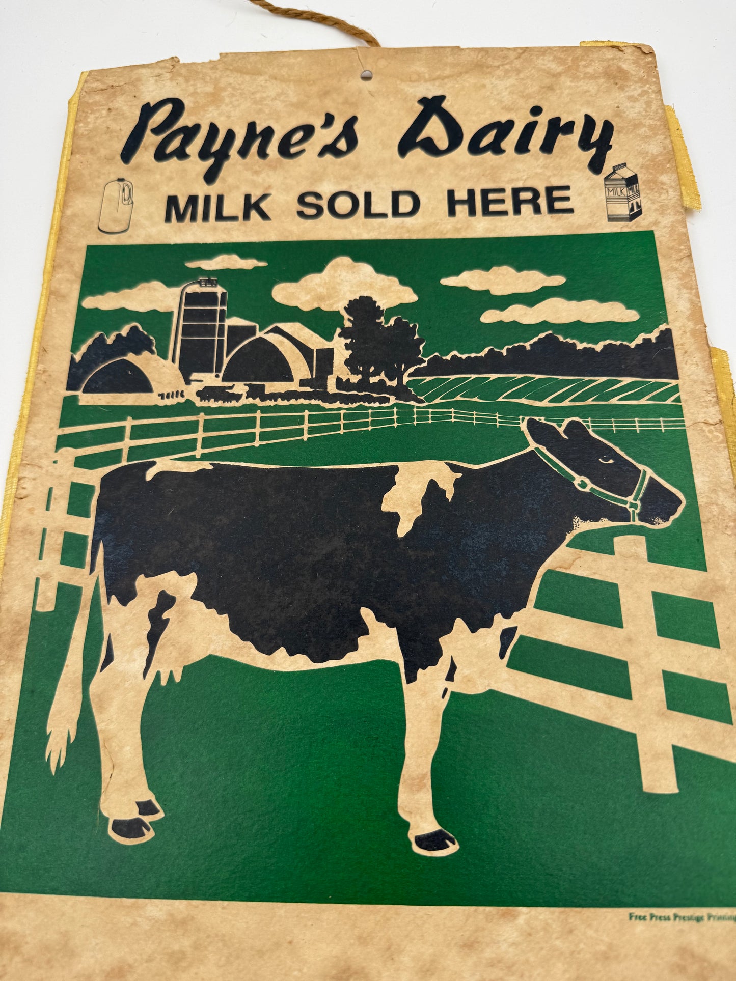 Vintage Dairy Ad Milk 5 Cents Payne Dairies