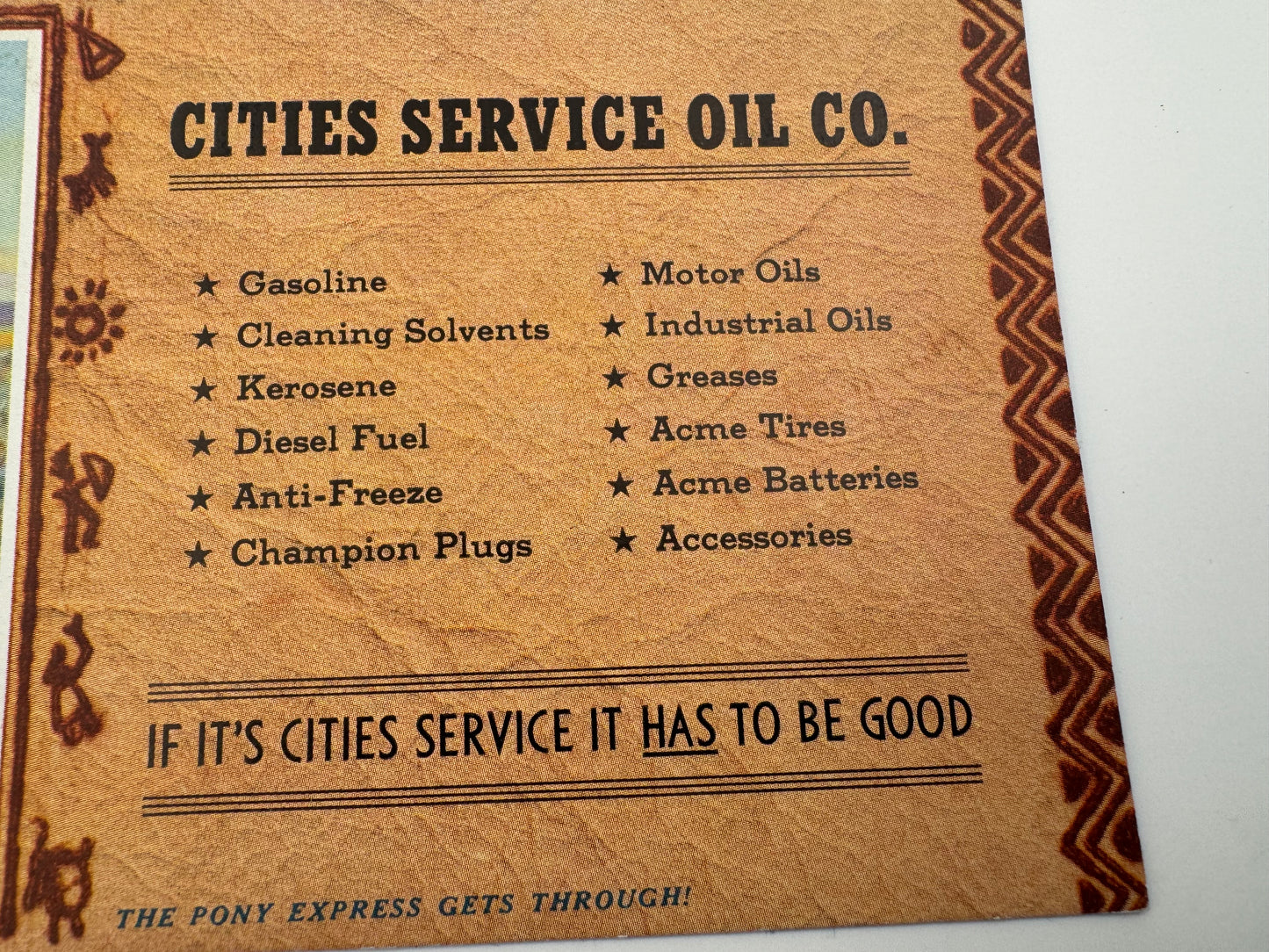 Vintage Ink Blotter Cities Service Pony Express
