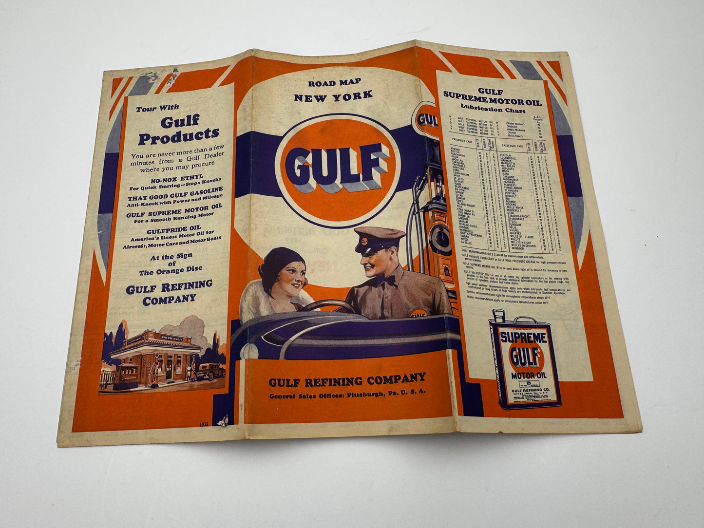 Vintage Road Map Gulf New York 1932